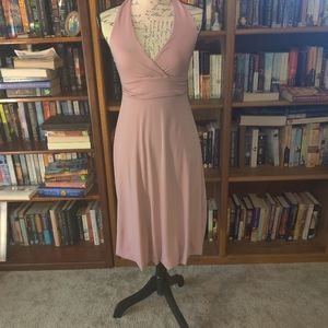 olian pink halter crossover bubble skirt dress stretch knit xs
